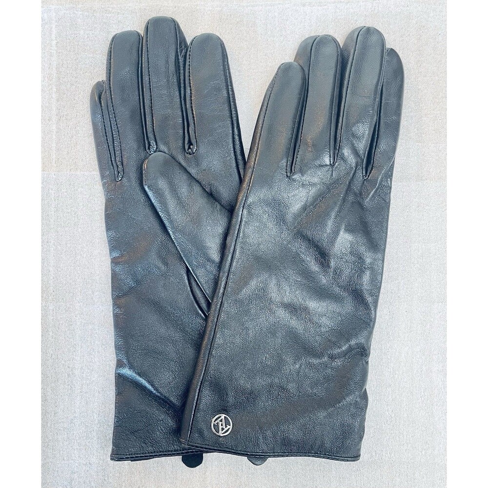 Adrienne Vittadini Black Leather Gloves Women’s XL Wool/Cashmere Lined Soft Warm